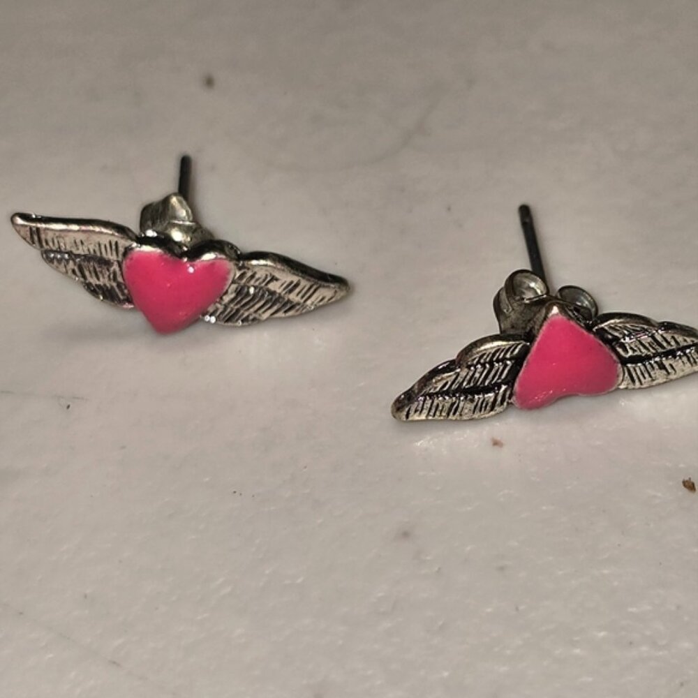 Red Heart With Wings Earrings